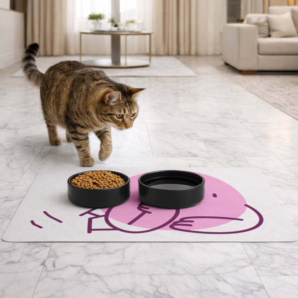 Cute Pink Lying Character Illustration Pet Feeding Mat