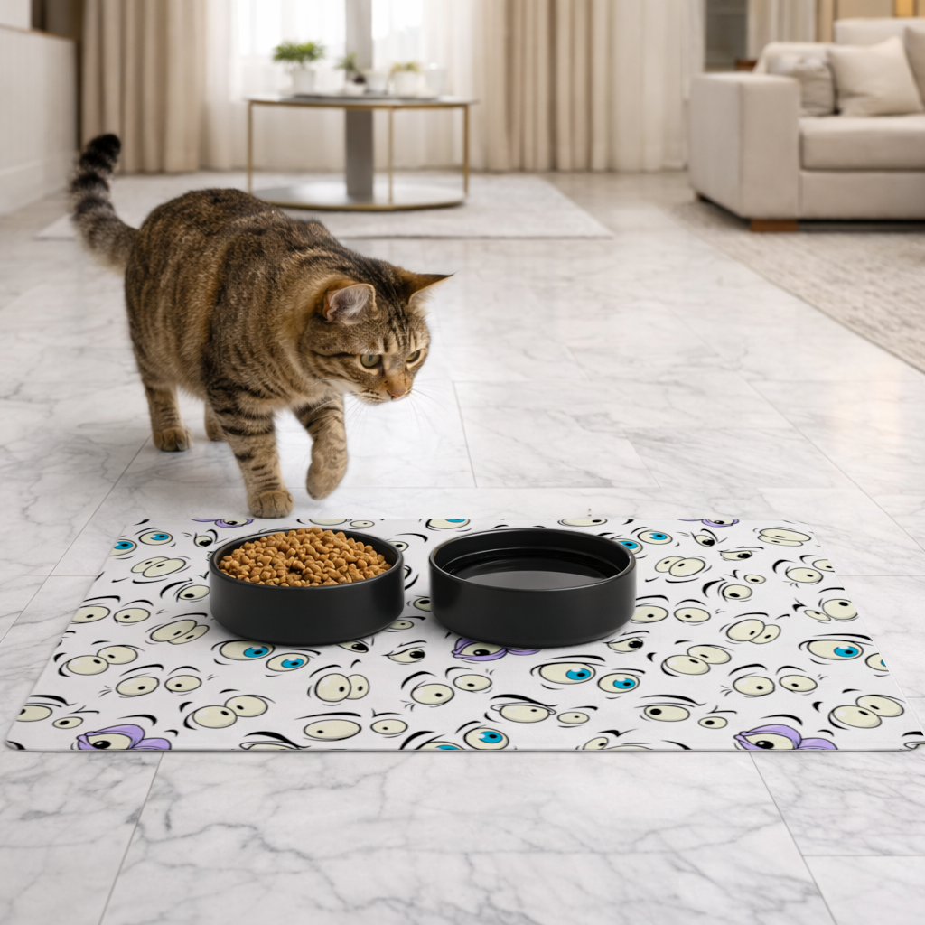Funny Cartoon Eyes Pattern Pet Feeding Mat