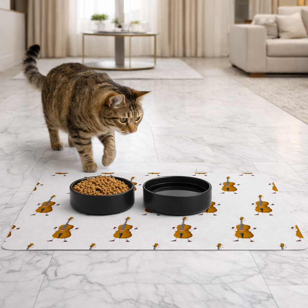 Happy Cello Character Art Design Pet Feeding Mat