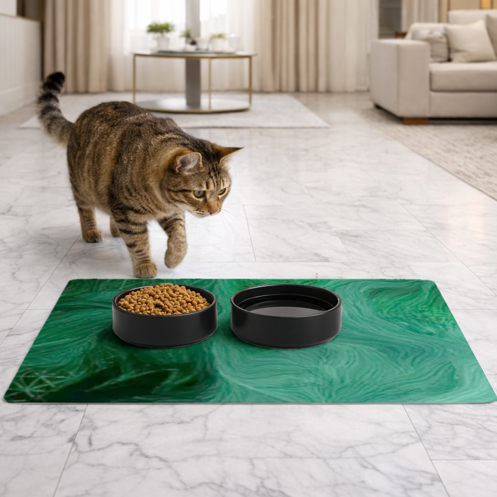 Black and green marbling Pet Feeding Mat