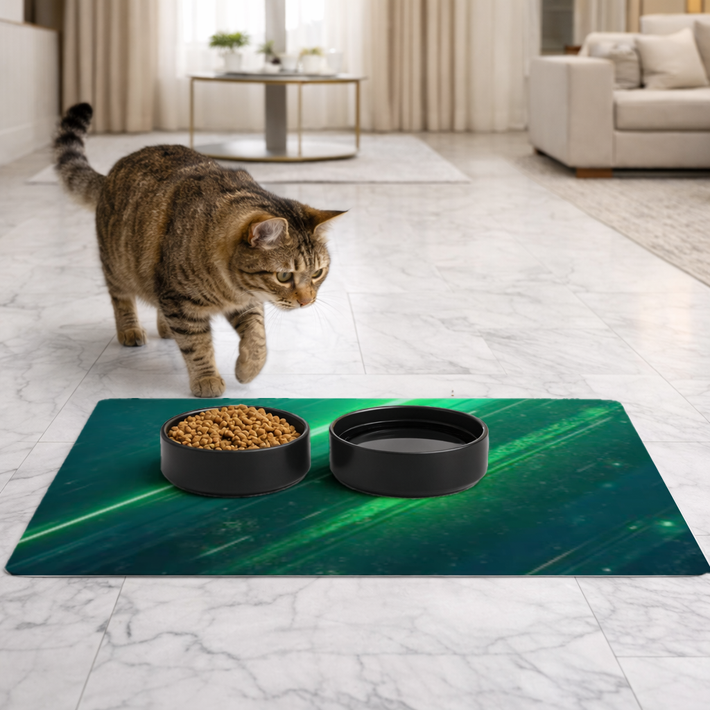 Green bright strips on black background. Pet Feeding Mat