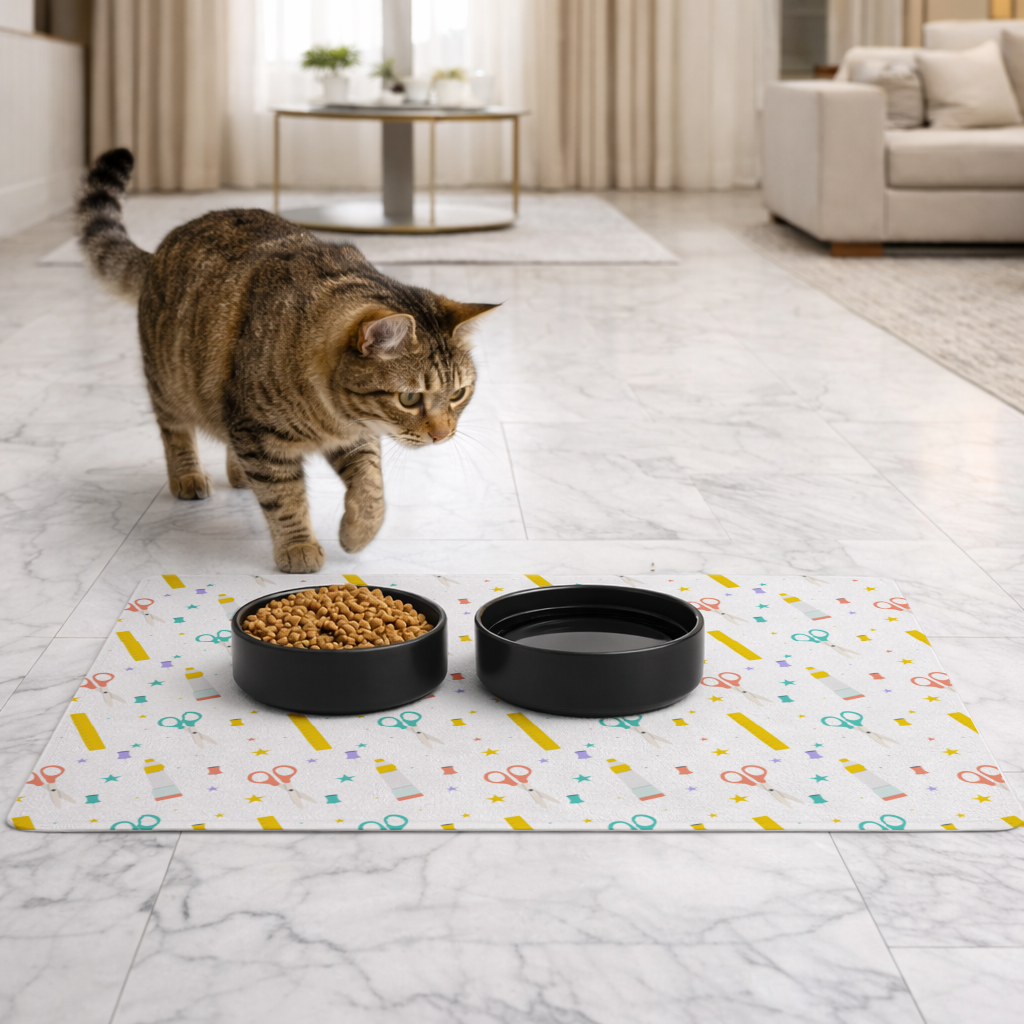 Colorful School and Stationery Supplies Pattern Pet Feeding Mat