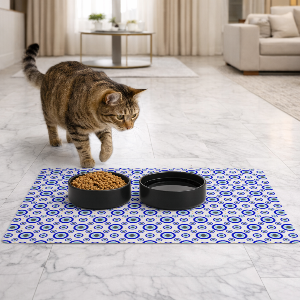 Blue Evil Eye Pattern with Stars Pet Feeding Mat