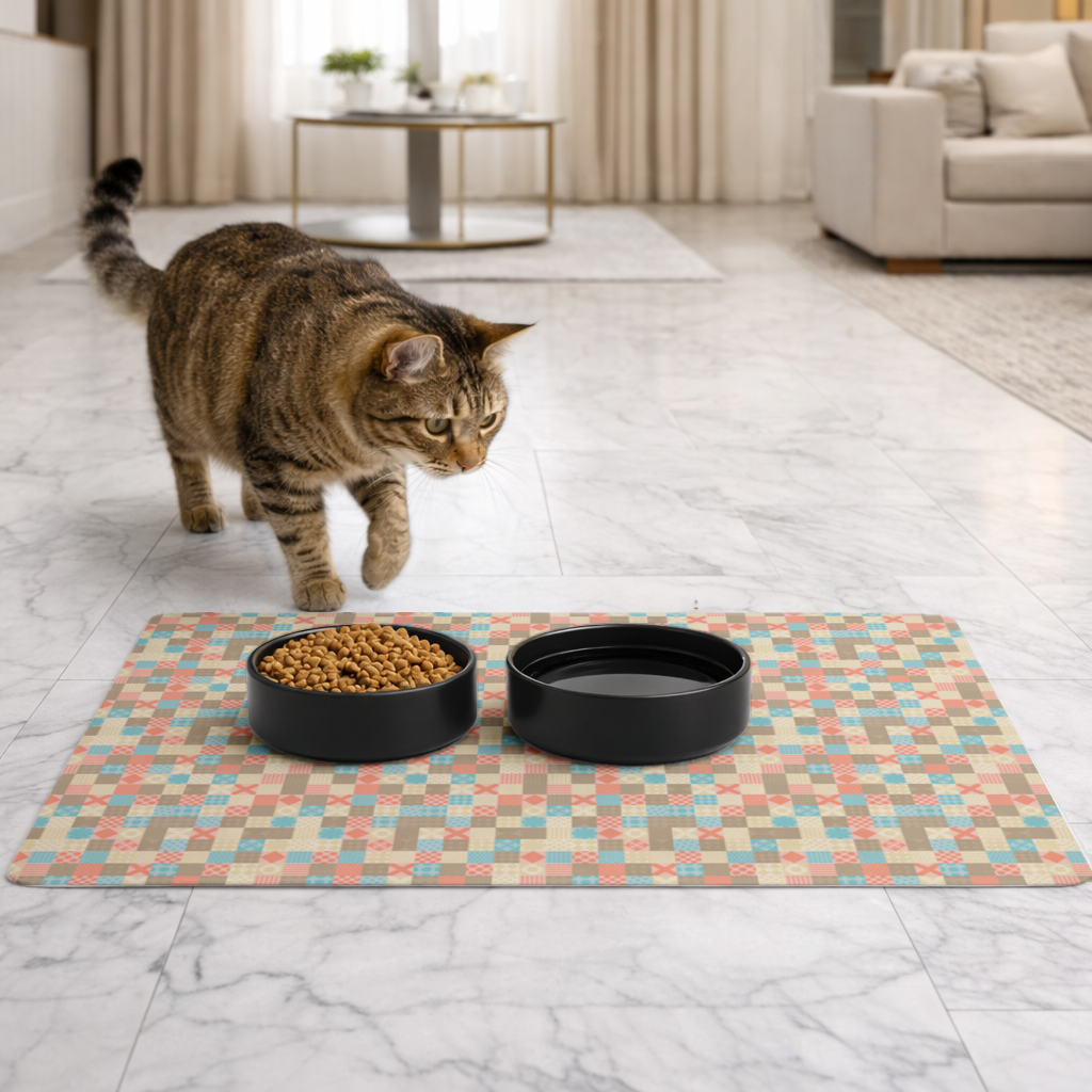 Colorful Modern Geometric Square Pattern Pet Feeding Mat