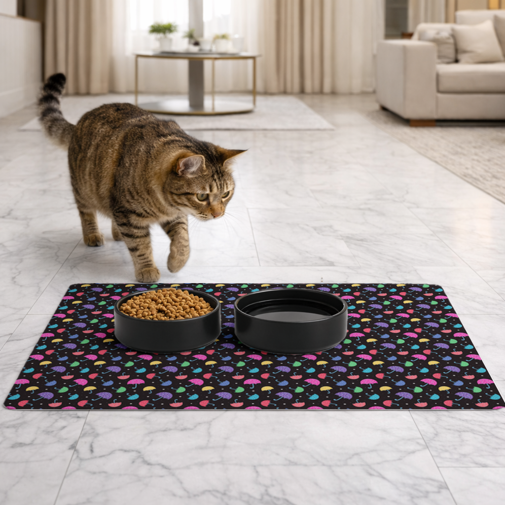 Colorful Heart Umbrellas Pattern Pet Feeding Mat