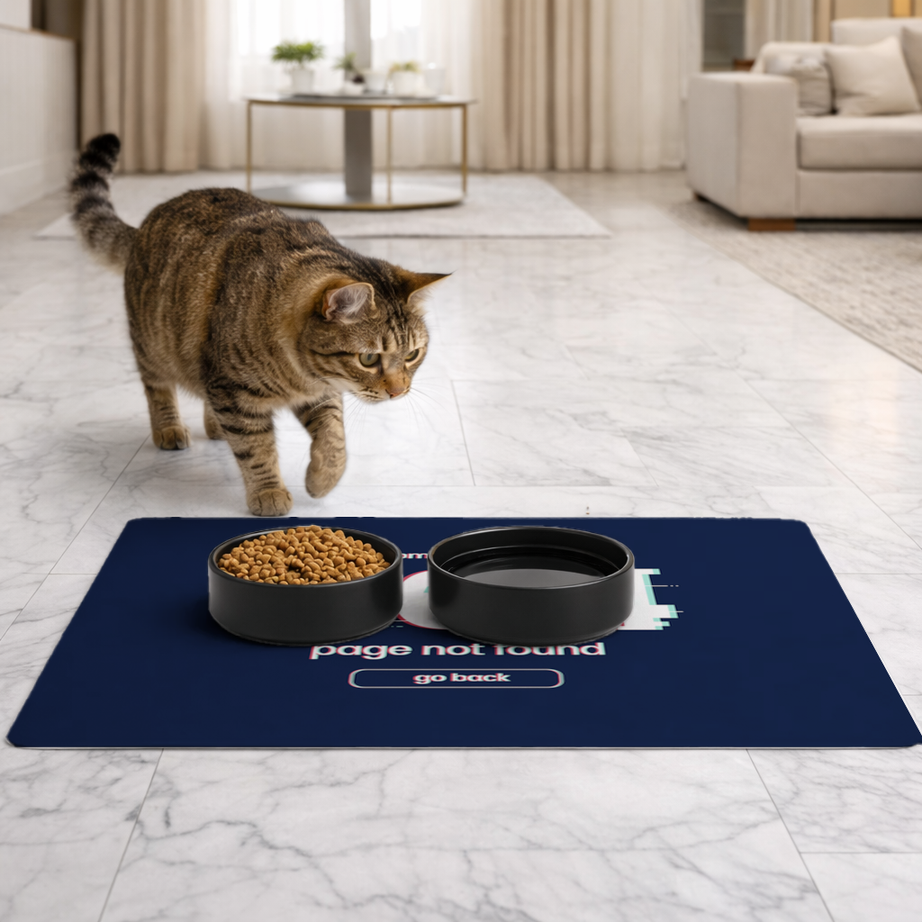 404 Error Glitch Design Pet Feeding Mat