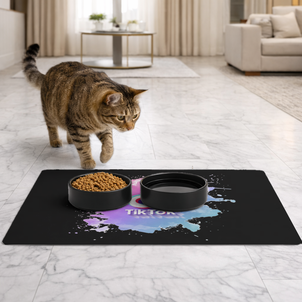 TikTok Logo with Watercolor Effect Pet Feeding Mat