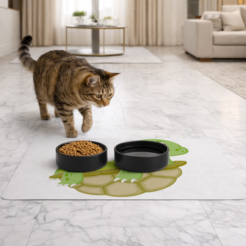 Kabuğunda Mutlu Gülen Yeşil Kaplumbağa Evcil Hayvan Besleme Matı