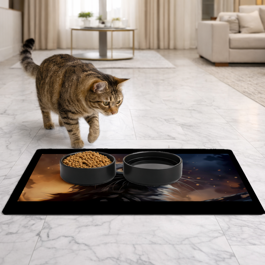 Siyah Kedi Dijital Sanat Evcil Hayvan Besleme Matı