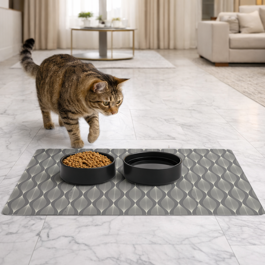 Art Deco Geometric Wavy Pattern Pet Feeding Mat
