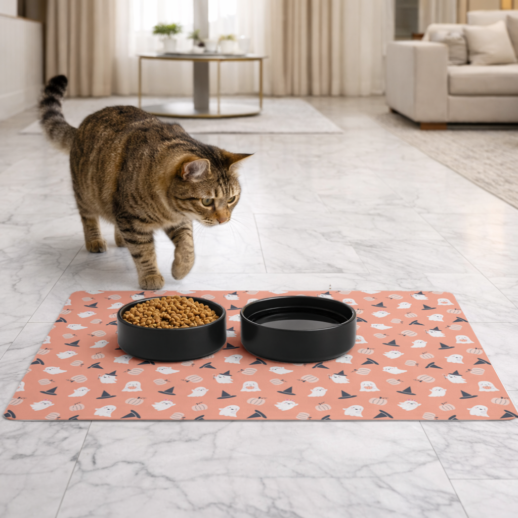 Cute Pumpkin and Witch Hat Ghost Pattern Pet Feeding Mat