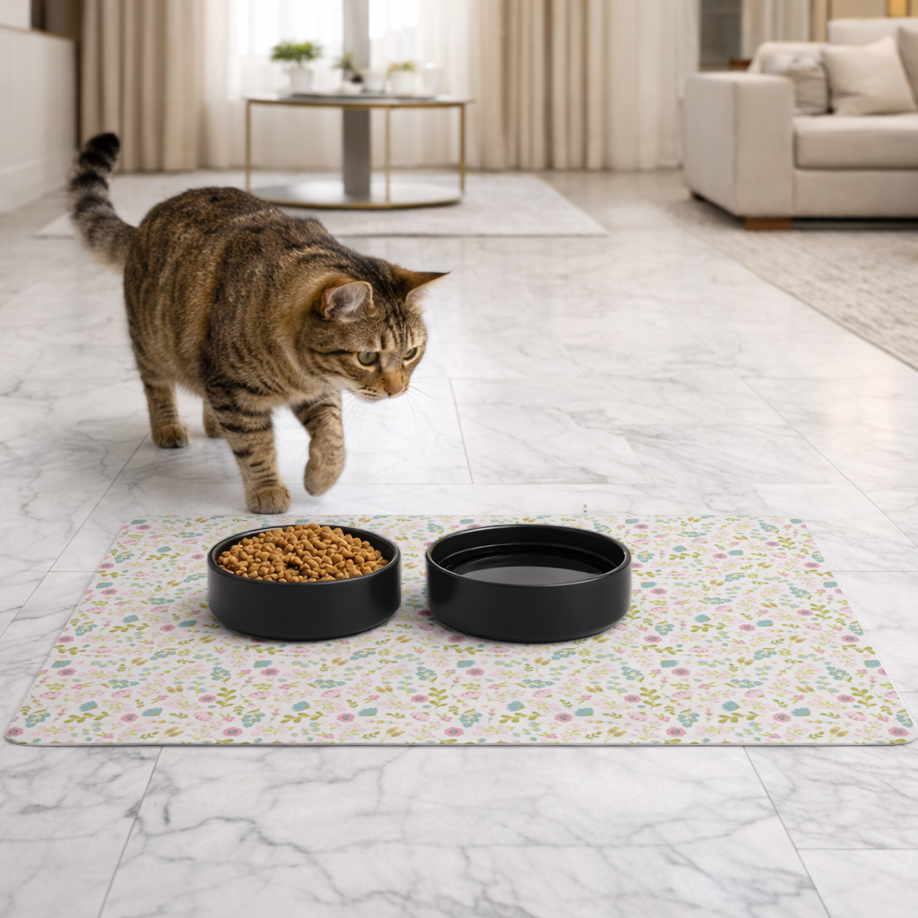 Pastel Spring Floral Pet Feeding Mat