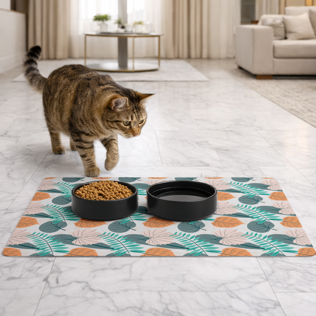 Modern Tropical Leaves Pet Feeding Mat