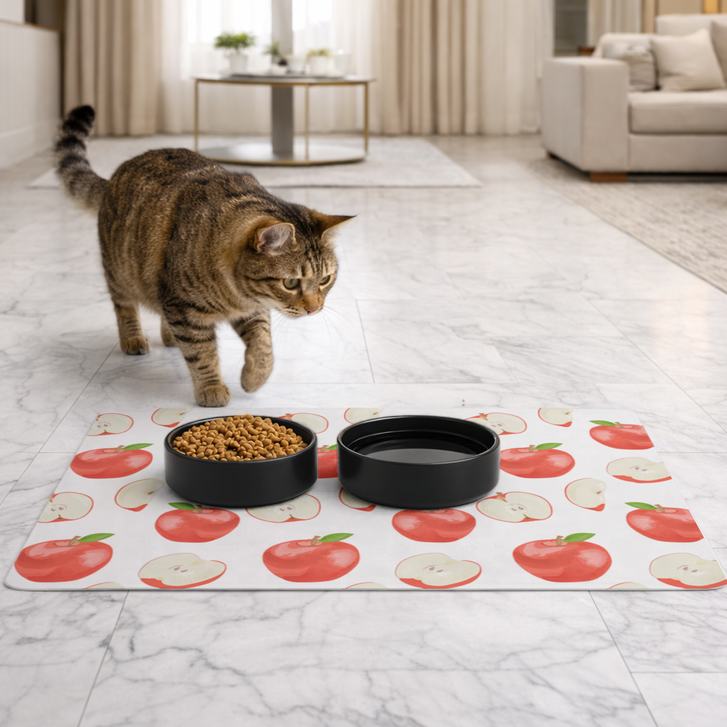 Red Apple Slices Pet Feeding Mat