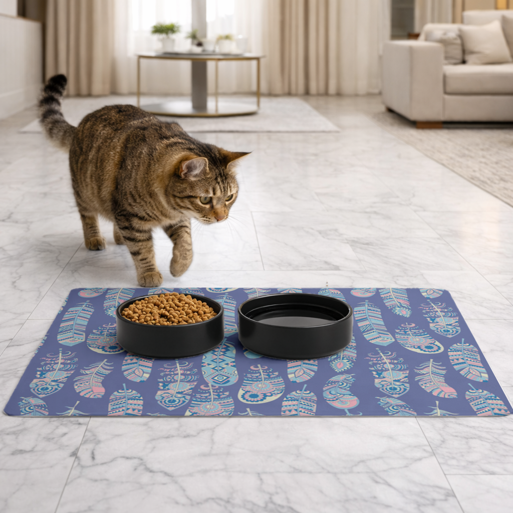 Boho Tribal Feather Pet Feeding Mat