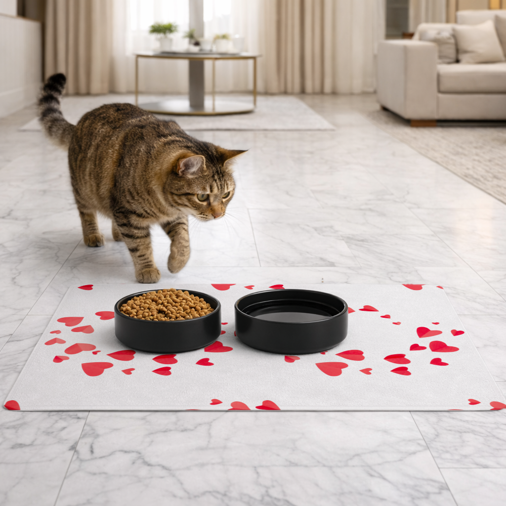 Red Hearts Frame Design Pet Feeding Mat