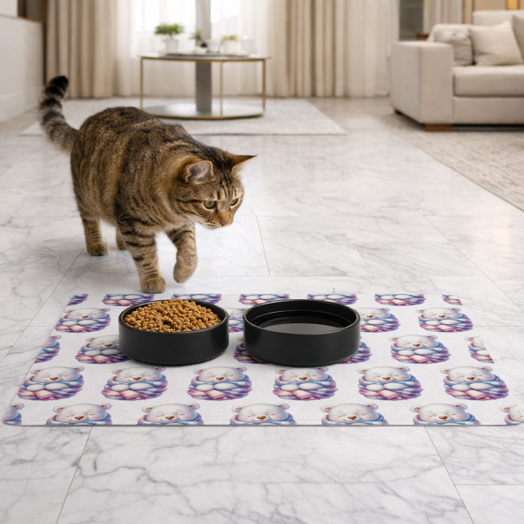 Cozy Sleepy Polar Bear Cub Pet Feeding Mat