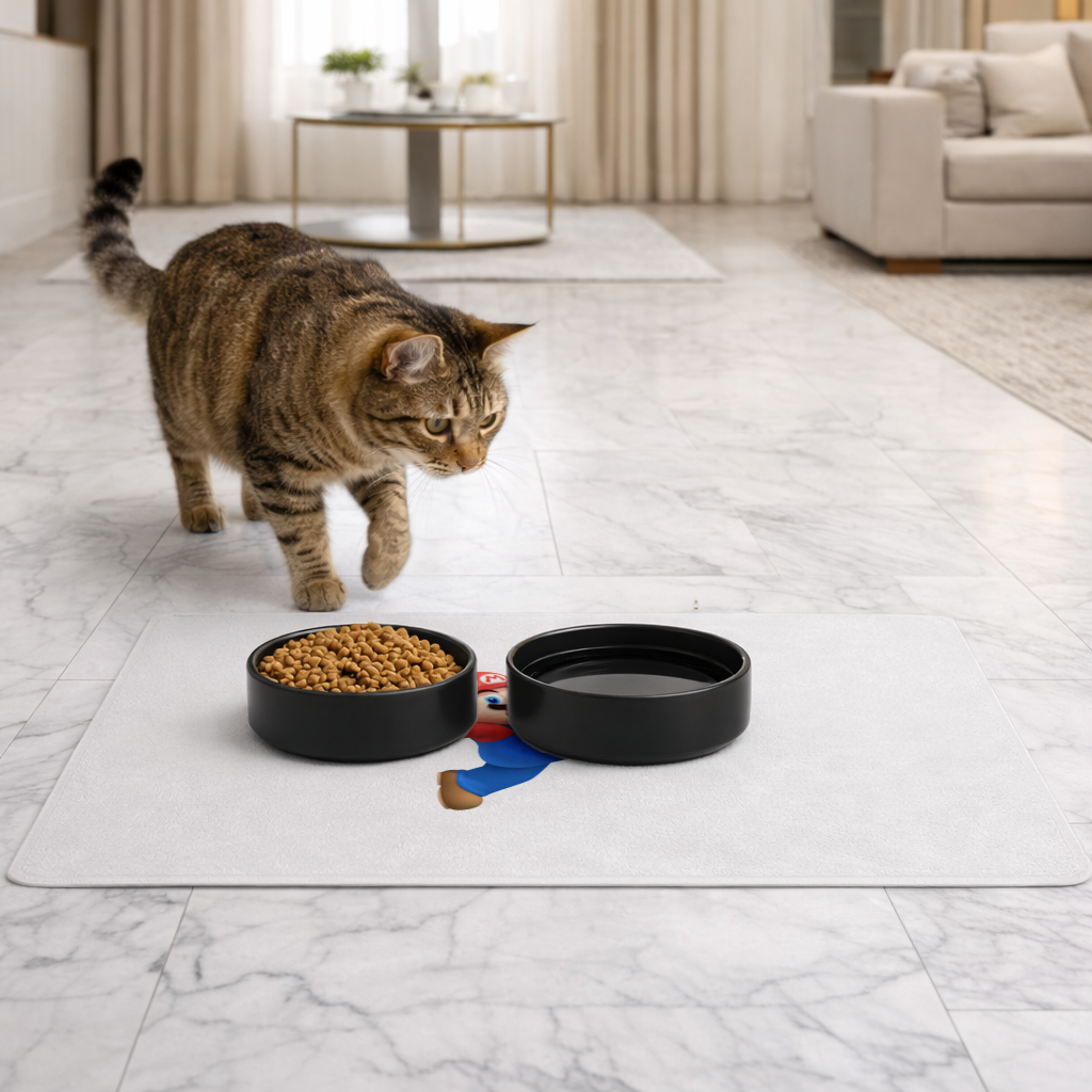 Retro Pixel Hero Design Pet Feeding Mat