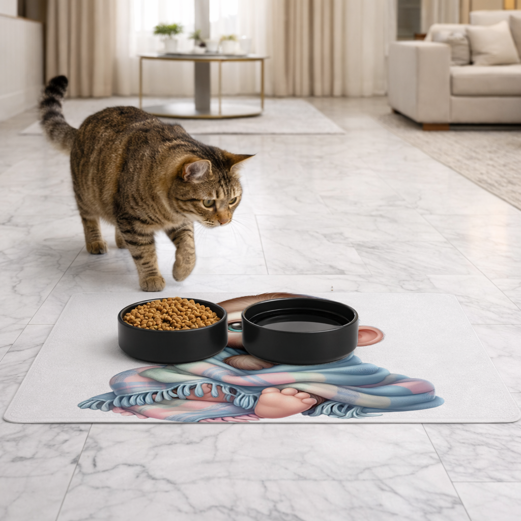 Cute Baby Monkey Wrapped in Blanket Pet Feeding Mat