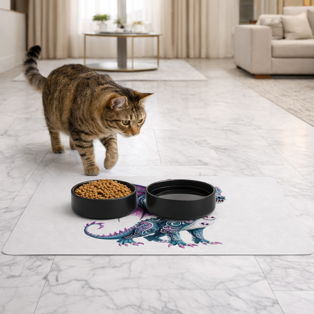 Purple Sugar Skull Dragon Pet Feeding Mat