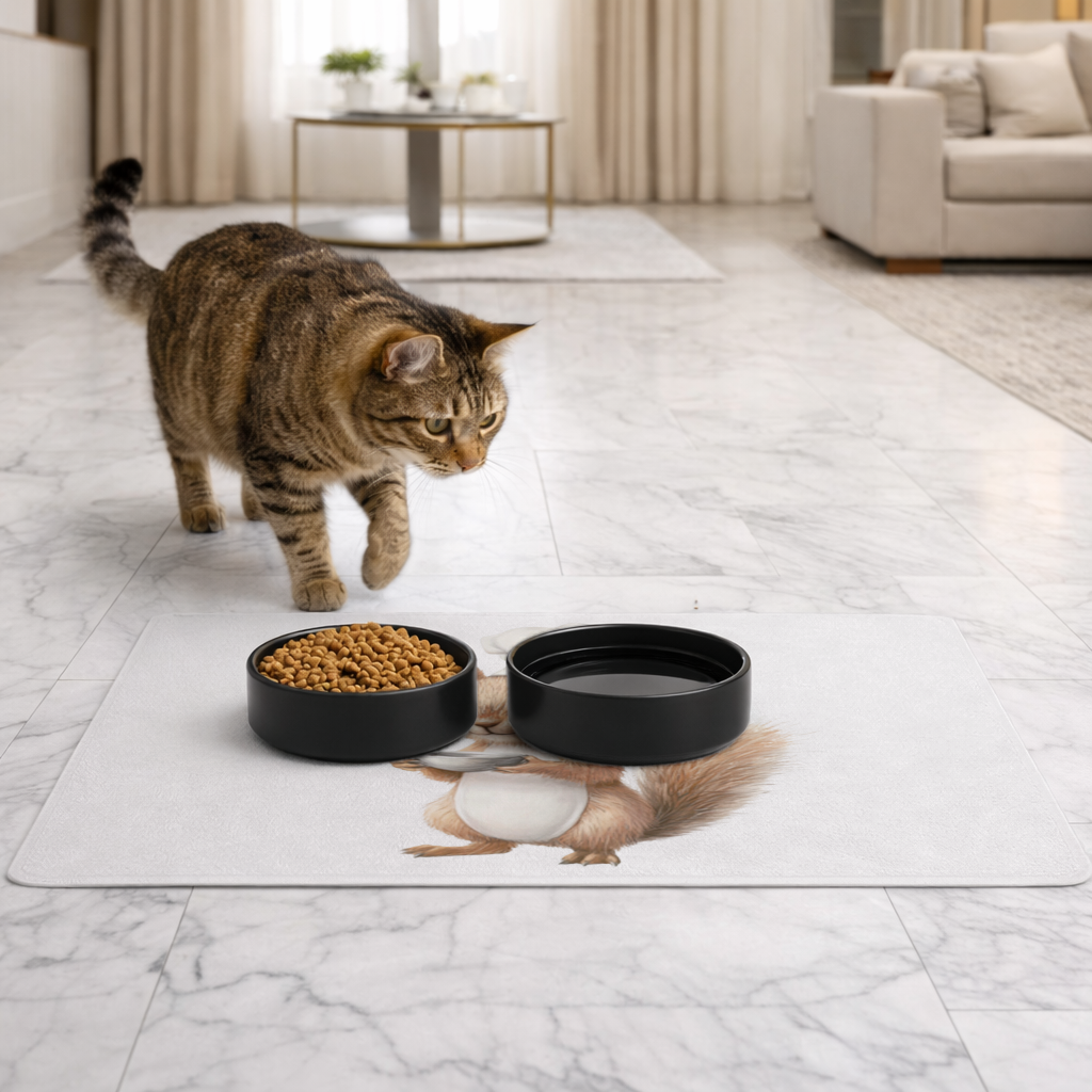Whimsical Little Chef Squirrel Pet Feeding Mat