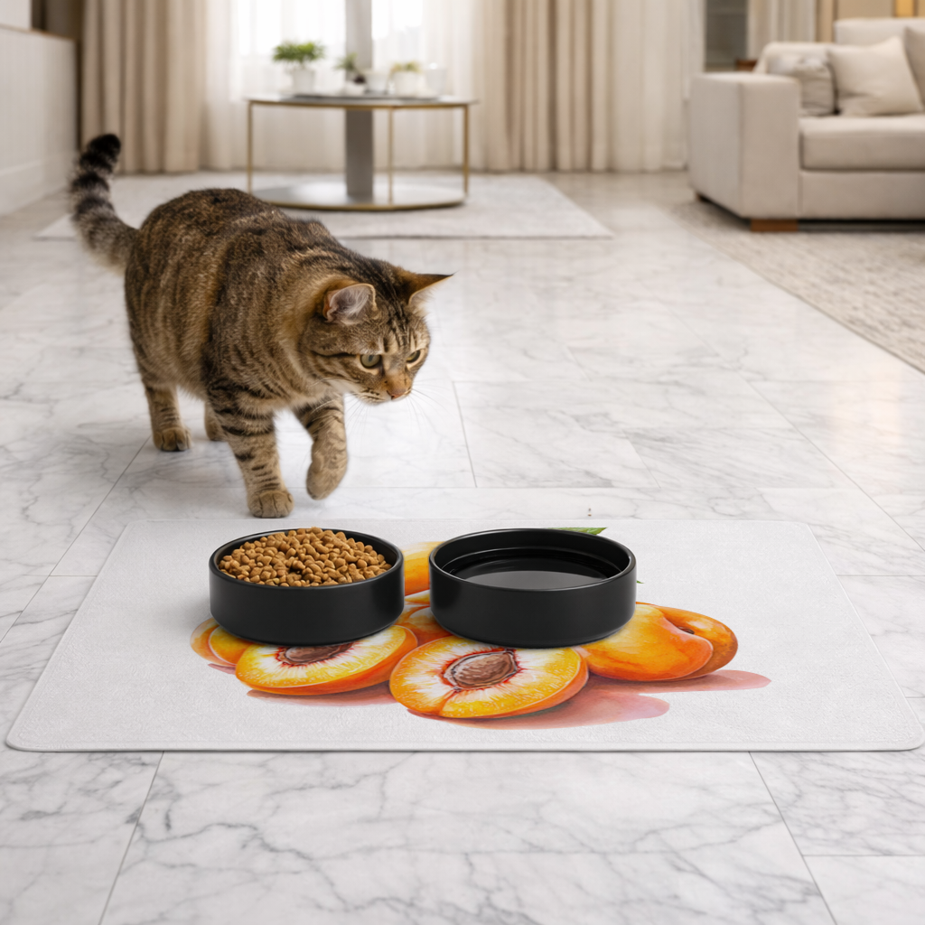 Watercolor Apricot and Leaves Pet Feeding Mat