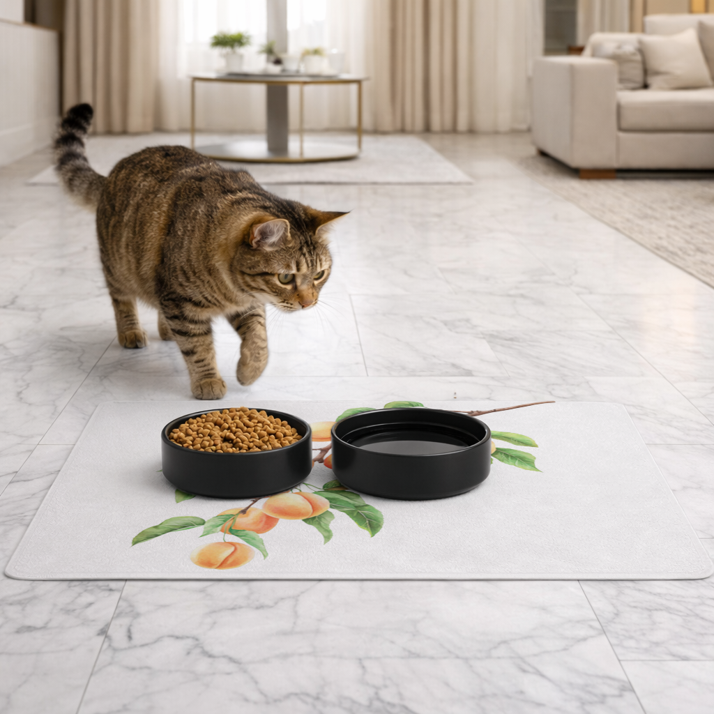 Ripe Orange Apricot Fruit Branch Pet Feeding Mat