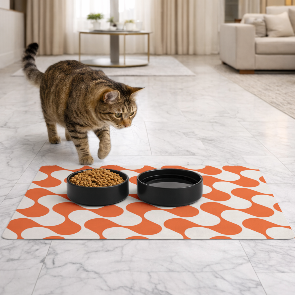 Retro 70s Orange Cream Groovy Curves Pet Feeding Mat