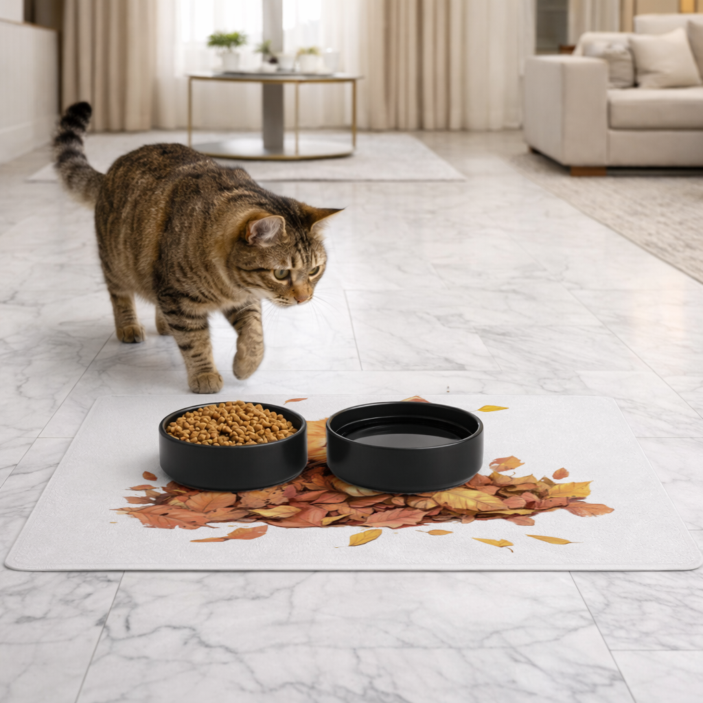 Ginger Kitten in Autumn Leaves Pet Feeding Mat
