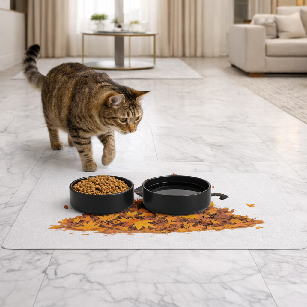 Cute Black Cat in Autumn Leaves 