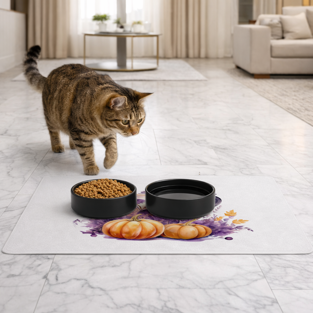 Vintage Purple Floral Pumpkin Teapot Pet Feeding Mat