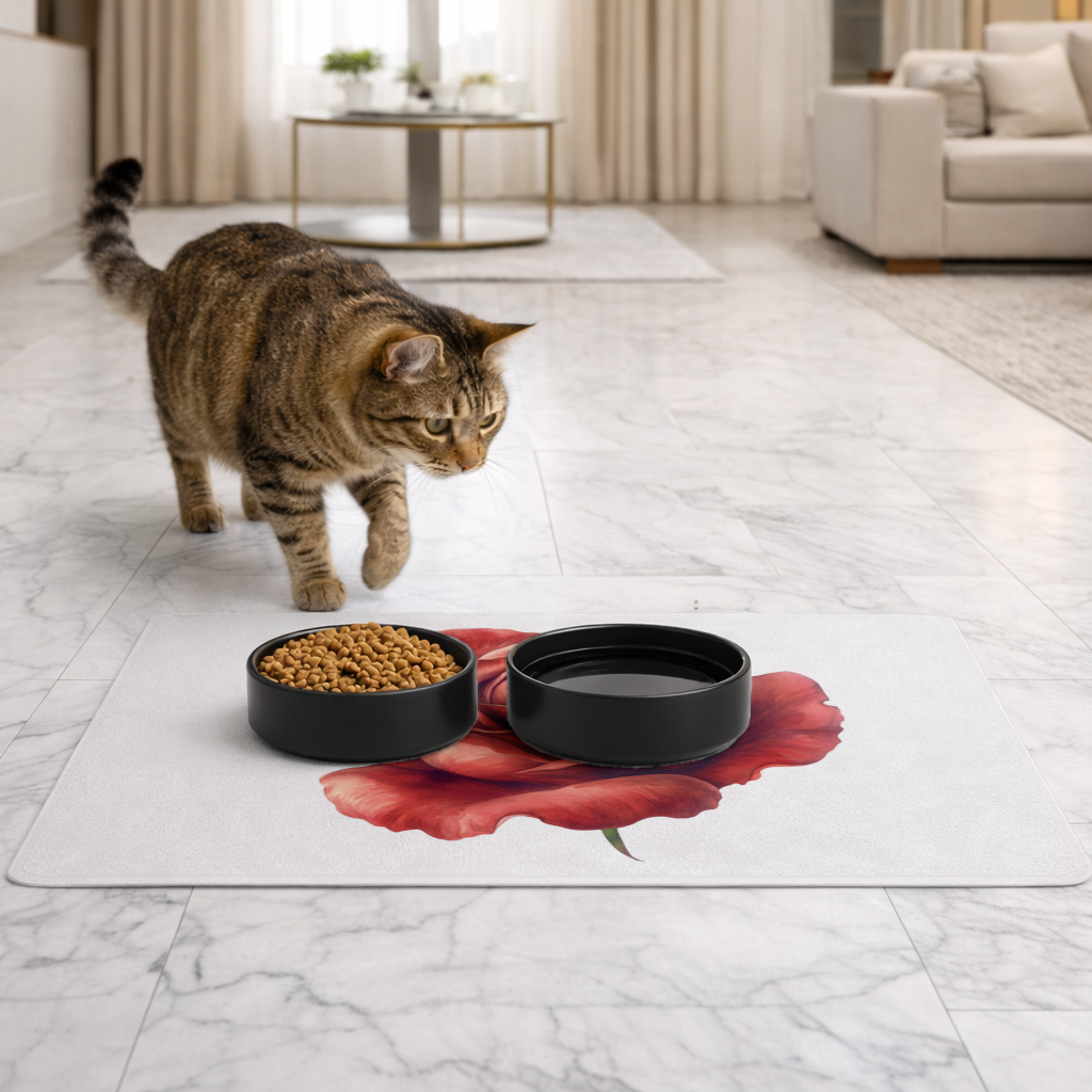 Crimson Red Rose Pet Feeding Mat