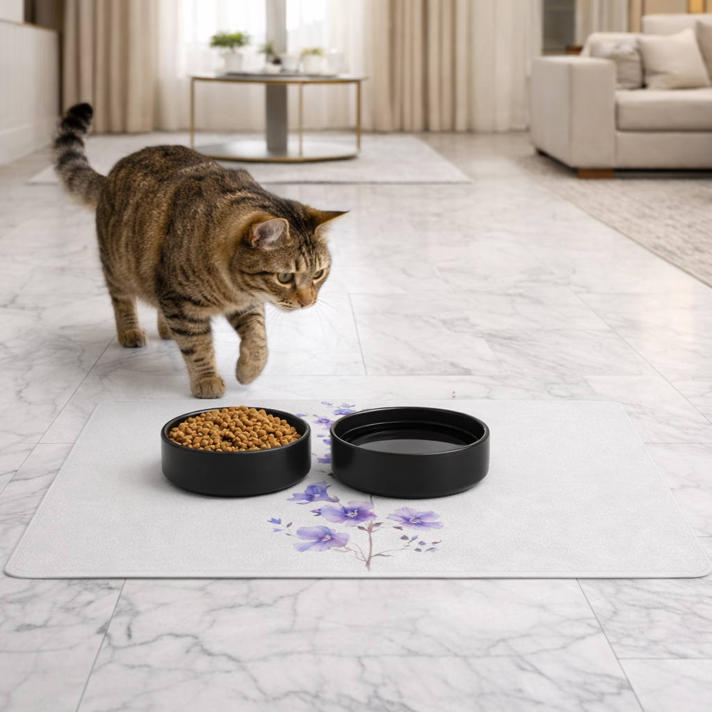 Delicate Blue Flax Wildflowers Pet Feeding Mat