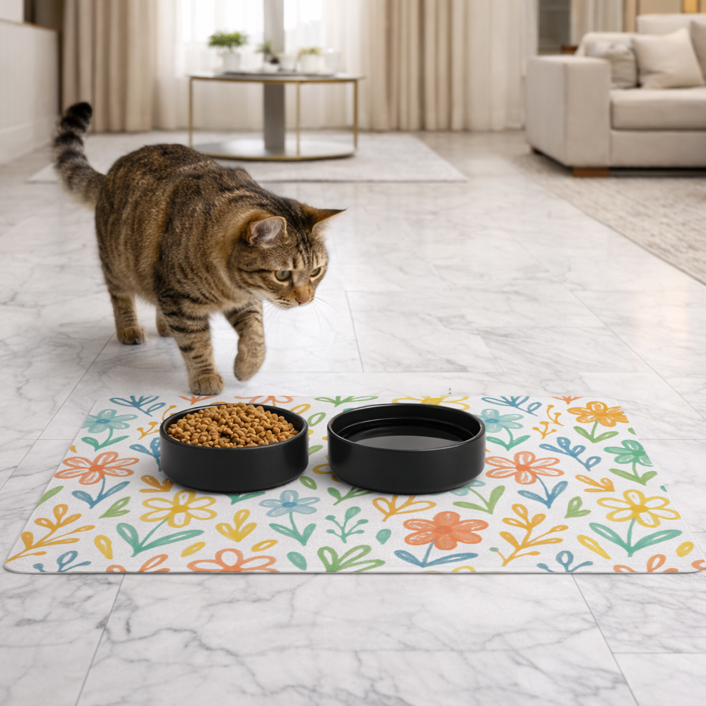 Colorful Boho Wildflowers Pet Feeding Mat