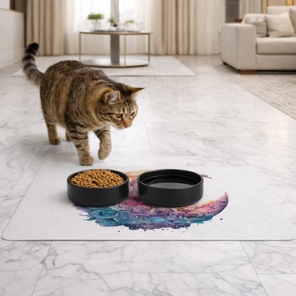 Colorful Swirled Celestial Moon Pet Feeding Mat