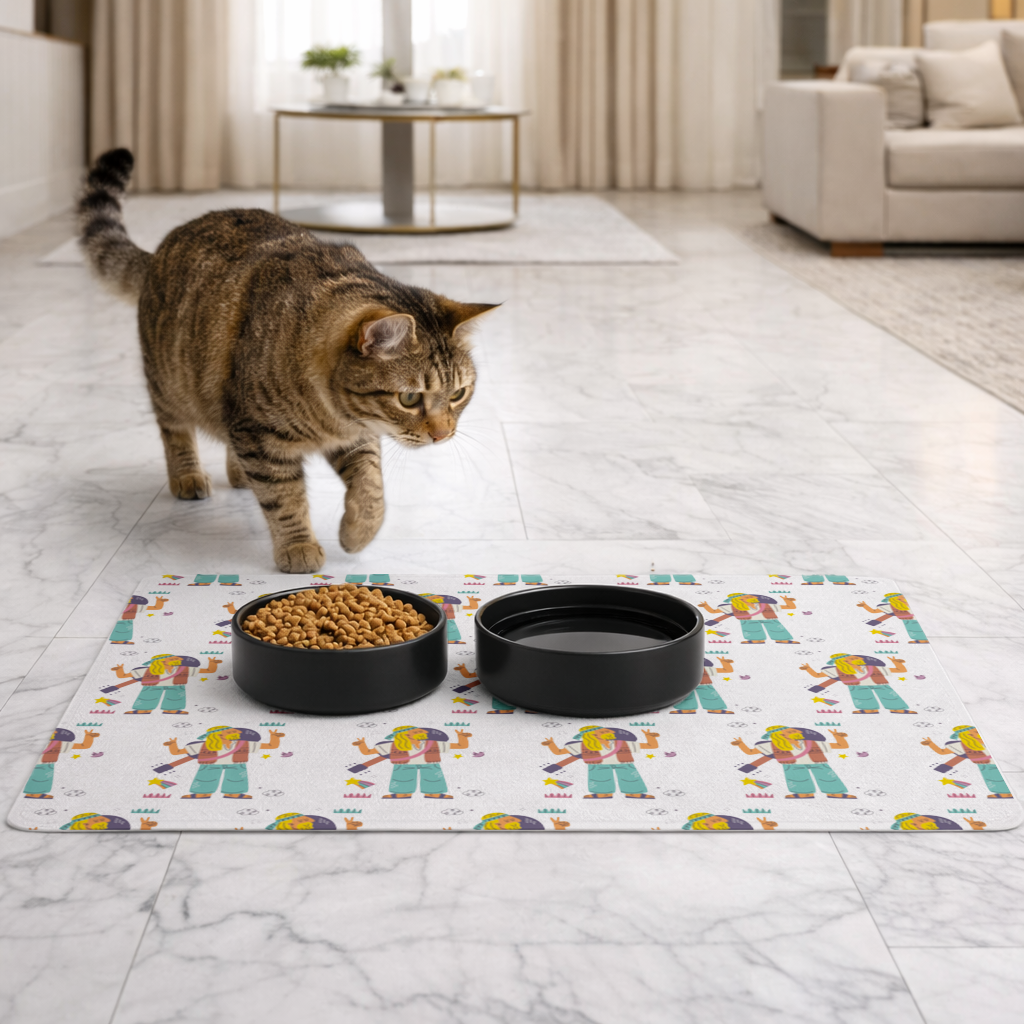 Retro Hippie Character Pet Feeding Mat