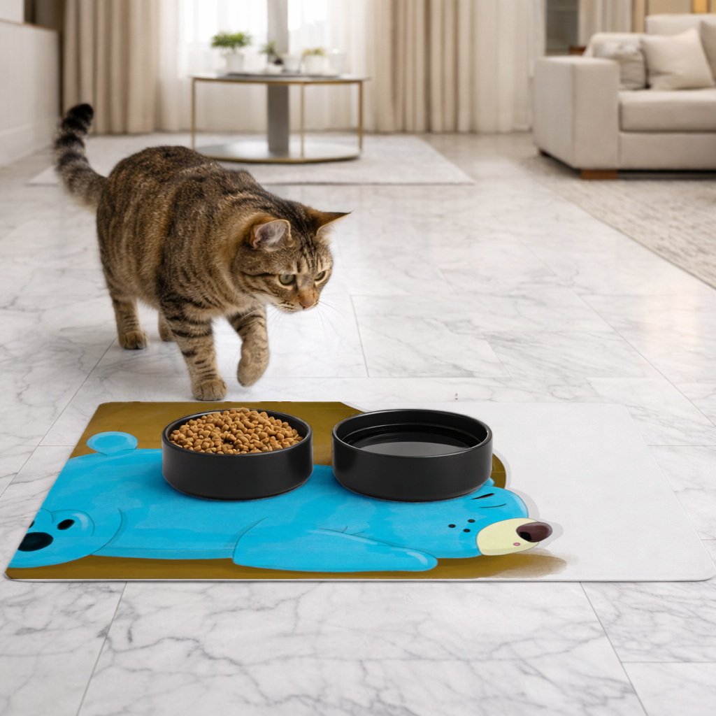 Blue teddy bear Pooli-Fairytale Character Pet Feeding Mat