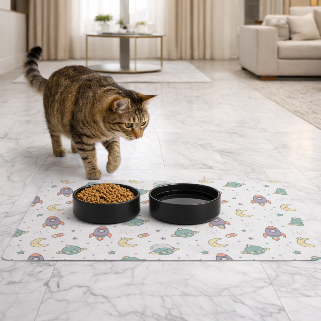 Cute Space Rocket Pattern Pet Feeding Mat