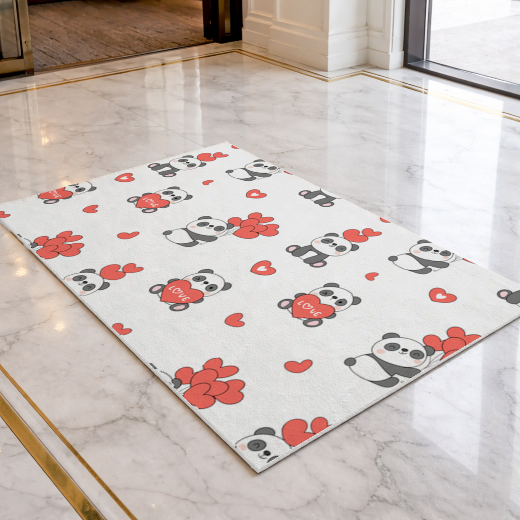 Cute Panda Valentines Day Love Heart Pattern Design Doormat