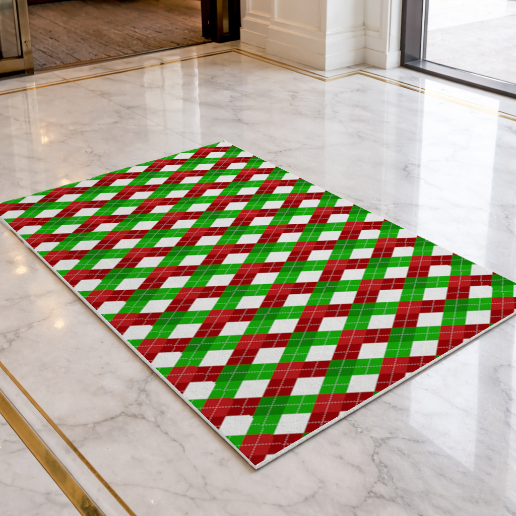 Red Green Argyle Plaid Background Pattern Doormat