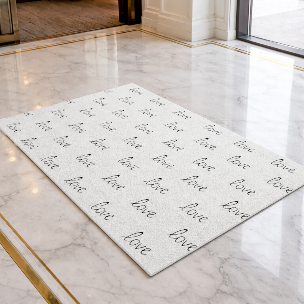 Minimal Black and White Love Text Pattern Design Doormat