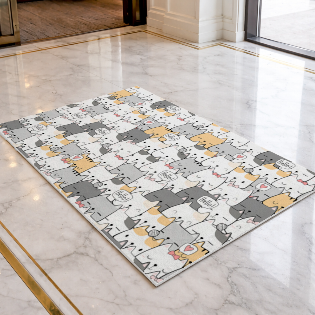 Cute Cartoon Cats Pattern with Speech Bubbles Doormat