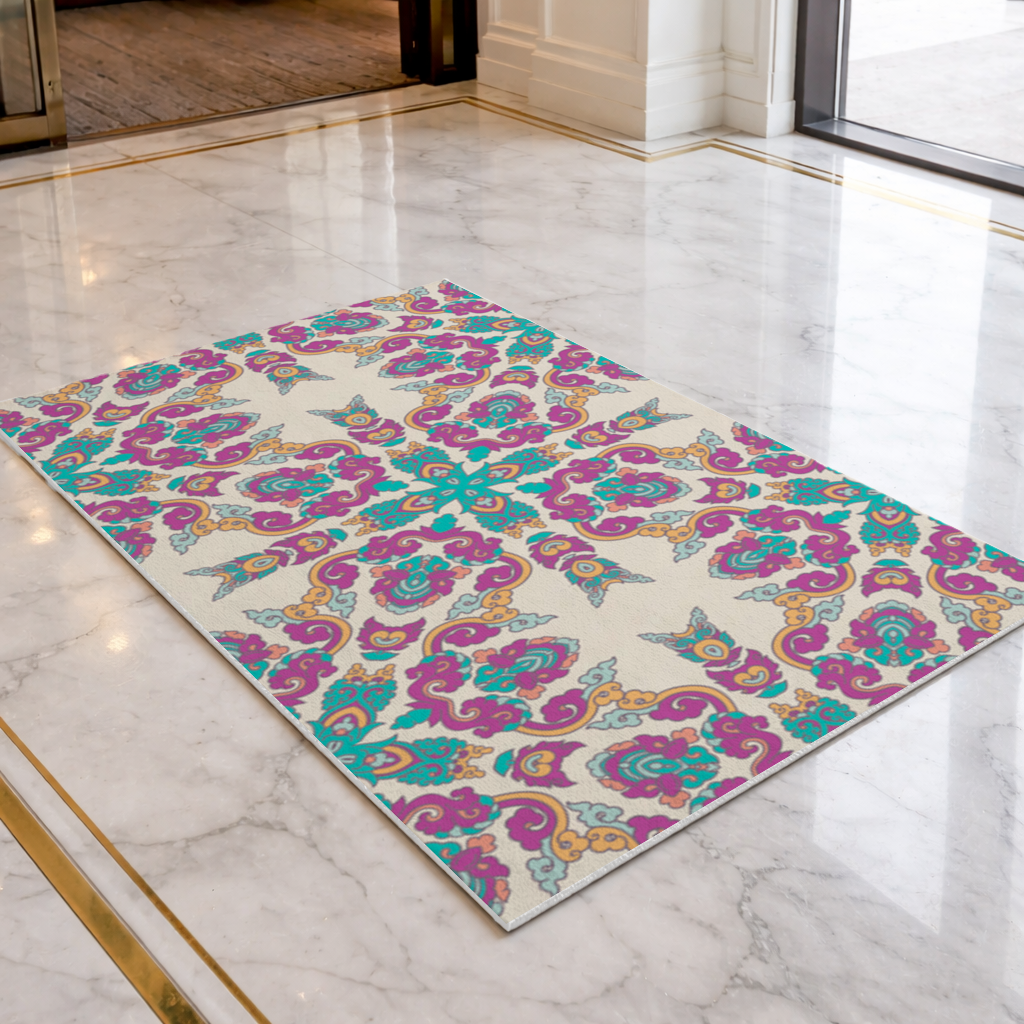 Colorful Oriental Symmetrical Mandala Pattern Doormat