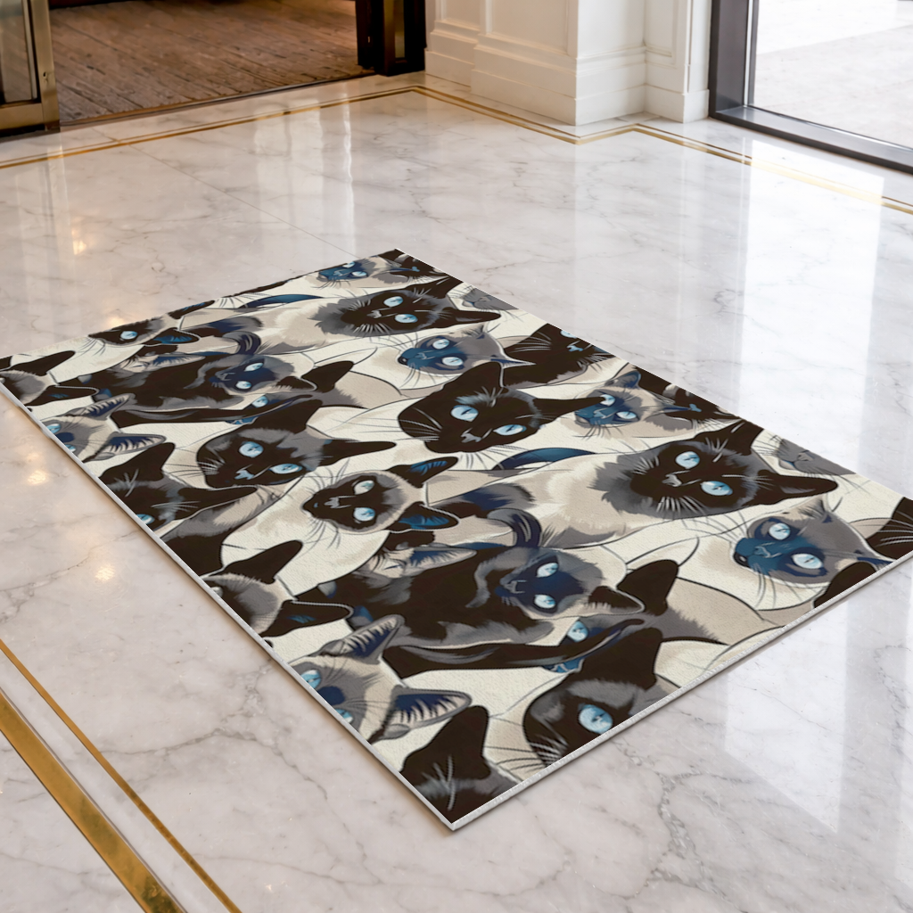 Blue Eyed Siamese Cat Elegant Illustration Pattern Doormat