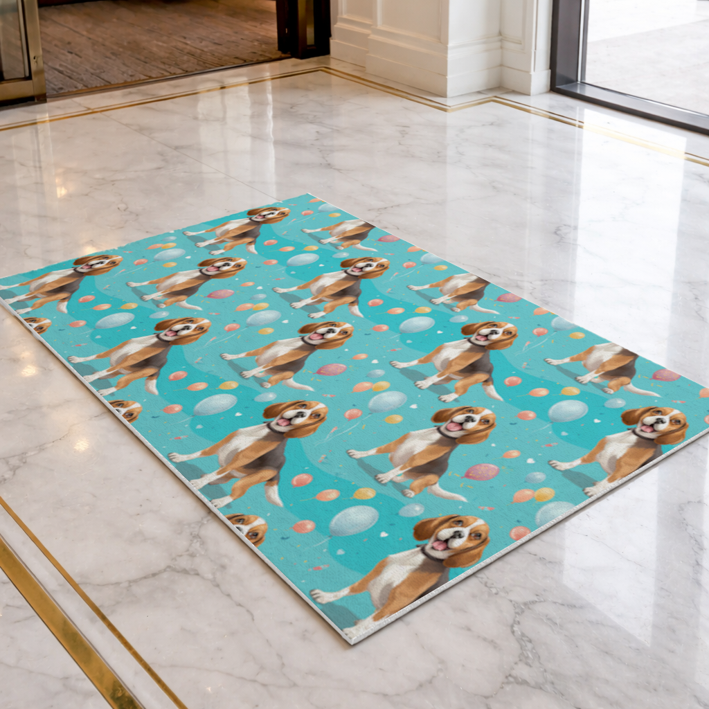 Cute Beagle Dog and Colorful Balloons Seamless Pattern Doormat