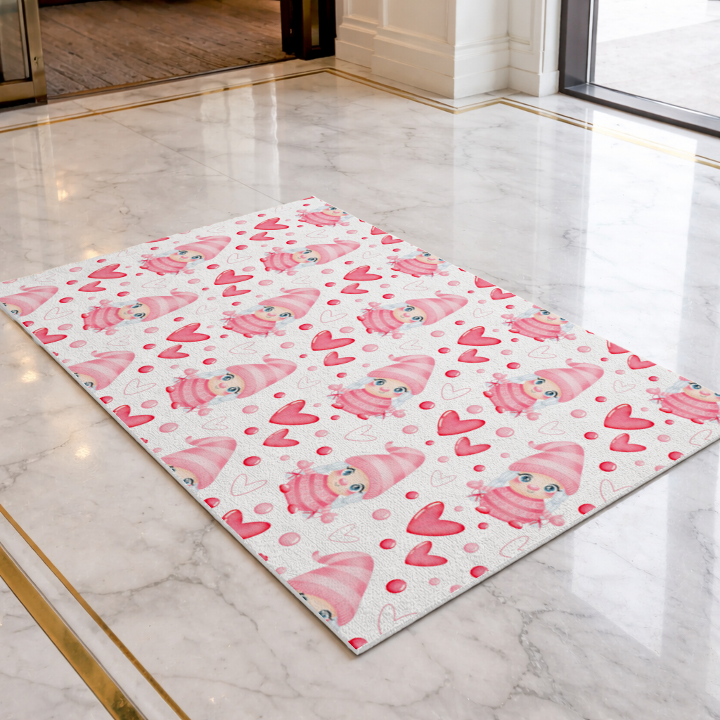 Cute Pink Baby Girl Valentines Day Heart Pattern Design Doormat