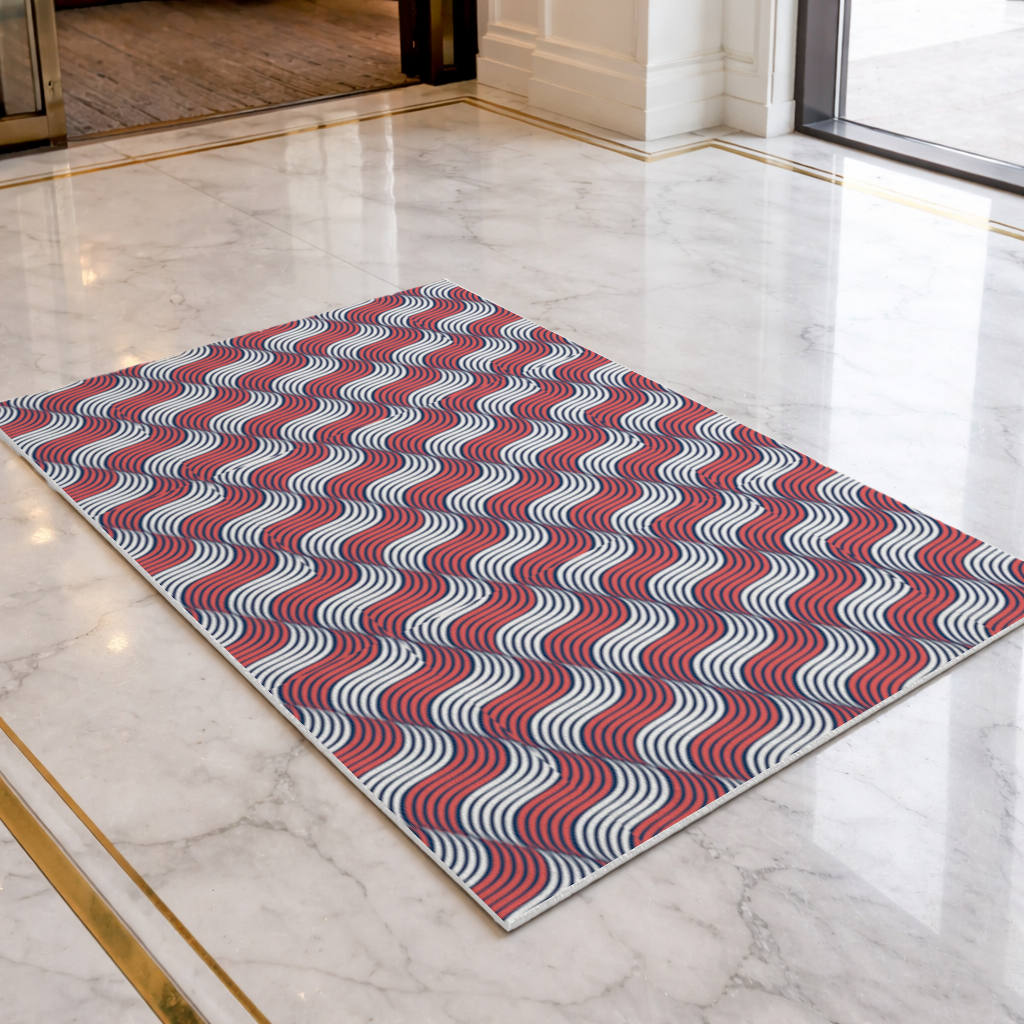 Red and Navy Wavy Line Pattern Doormat