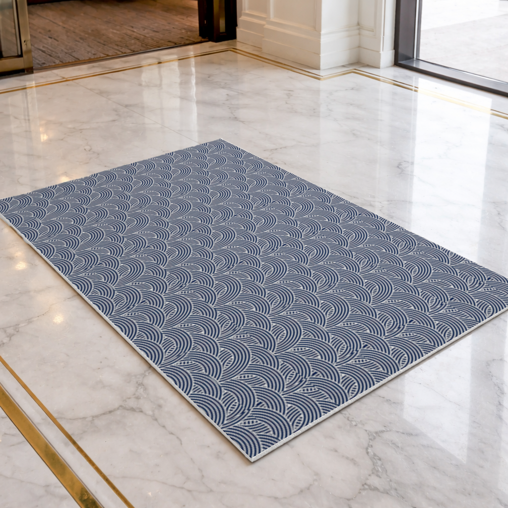 Navy and White Semi Circle Geometric Pattern Doormat
