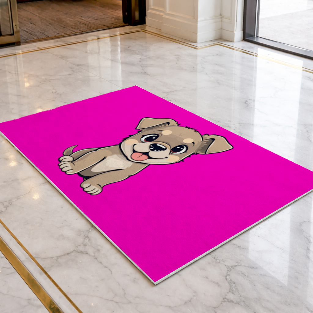Cute Dog Illustration on Pink Background Doormat