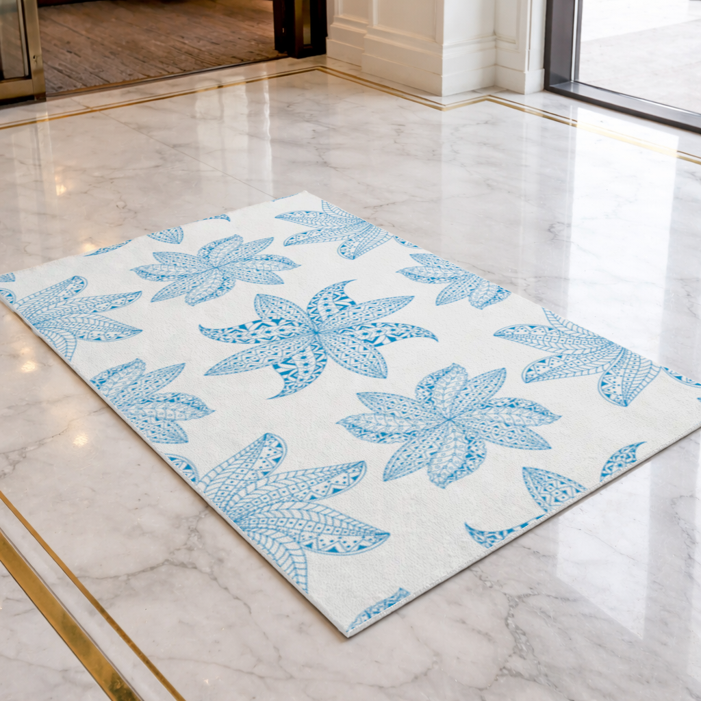 Blue Mandala Floral and Leaf Zentangle Pattern Doormat